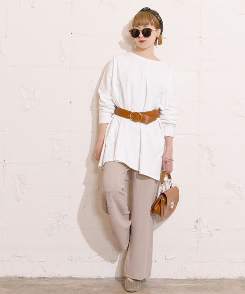 coca(coca)(コカ)の「サイドスリットオーバーサイズコットンチュニック(Tシャツ/カットソー・レディース・ホワイト/ブラック・ONE SIZE)」の8枚目の写真