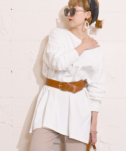 coca(coca)(コカ)の「サイドスリットオーバーサイズコットンチュニック(Tシャツ/カットソー・レディース・ホワイト/ブラック・ONE SIZE)」の9枚目の写真