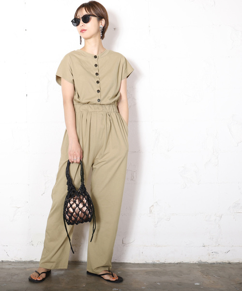 coca(coca)(コカ)の「前後2wayフレンチスリーブオールインワン(つなぎ/オールインワン・レディース・ブラック/ベージュ・ONE SIZE)」の16枚目の写真