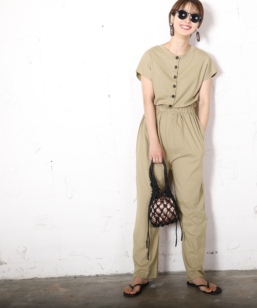 coca(coca)(コカ)の「前後2wayフレンチスリーブオールインワン(つなぎ/オールインワン・レディース・ブラック/ベージュ・ONE SIZE)」の15枚目の写真