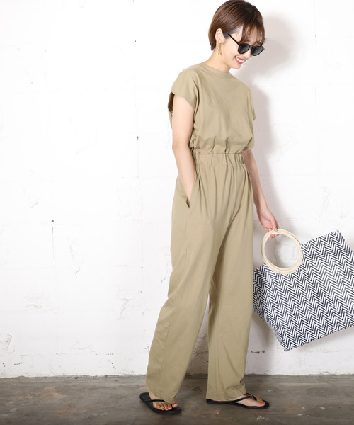 coca(coca)(コカ)の「前後2wayフレンチスリーブオールインワン(つなぎ/オールインワン・レディース・ブラック/ベージュ・ONE SIZE)」の10枚目の写真