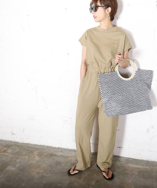 coca(coca)(コカ)の「前後2wayフレンチスリーブオールインワン(つなぎ/オールインワン・レディース・ブラック/ベージュ・ONE SIZE)」の9枚目の写真