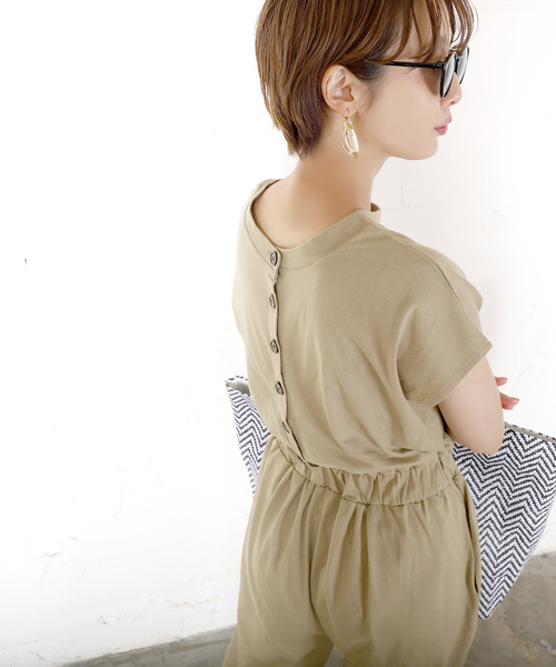 coca(coca)(コカ)の「前後2wayフレンチスリーブオールインワン(つなぎ/オールインワン・レディース・ブラック/ベージュ・ONE SIZE)」の6枚目の写真