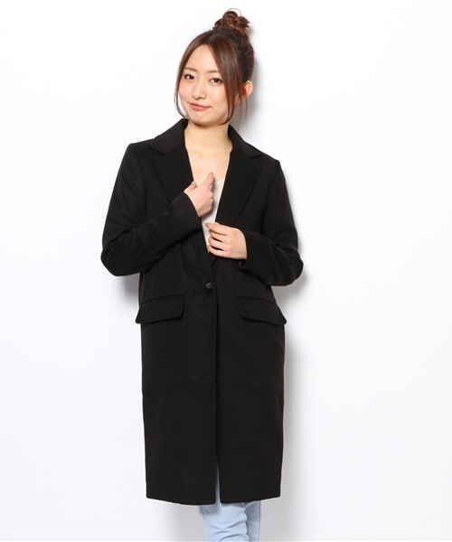 WEGO（ウィゴー）の「WEGO/ロングチェスターコート（ステンカラーコート・レディース・オフホワイト/ブラック/ライトグレー/ダークグリーン・FREE）」の3枚目の写真