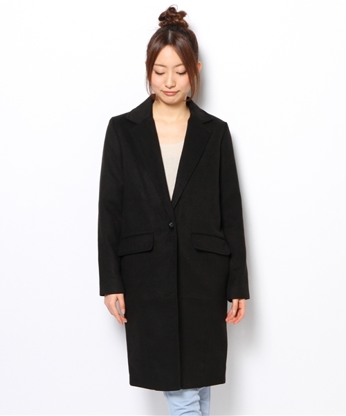 WEGO（ウィゴー）の「WEGO/ロングチェスターコート（ステンカラーコート・レディース・オフホワイト/ブラック/ライトグレー/ダークグリーン・FREE）」の5枚目の写真