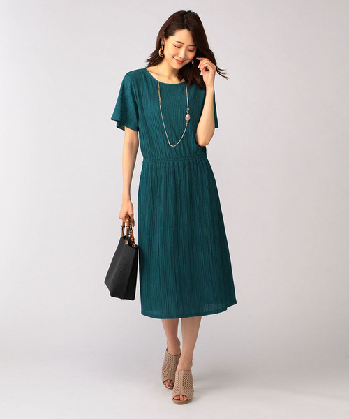 A/C DESIGN BY ALPHA CUBIC(エーシーデザインバイアルファキュービック)の「ウエストギャザーワンピース(ワンピース・レディース・イエロー/グリーン/ネイビー・M size/L size)」の2枚目の写真