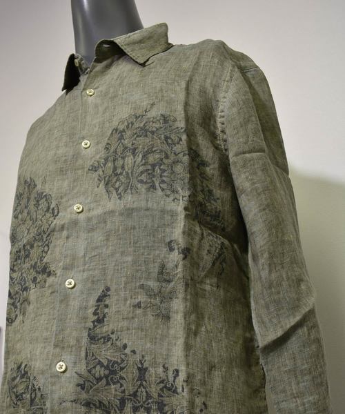 291295＝HOMME（ニーキューイチニーキューゴーオム）の「【LOST IN ALBION】製品染め プリントリネンシャツ（シャツ/ブラウス・メンズ・グリーン系その他/グリーン系その他2/ブルー系その他・46/48）」の14枚目の写真