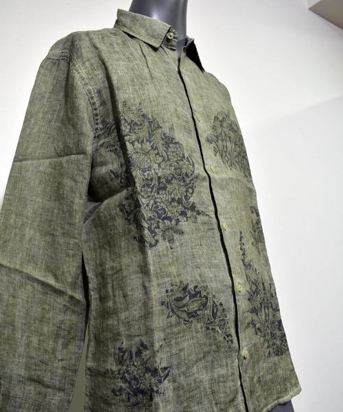 291295＝HOMME（ニーキューイチニーキューゴーオム）の「【LOST IN ALBION】製品染め プリントリネンシャツ（シャツ/ブラウス・メンズ・グリーン系その他/グリーン系その他2/ブルー系その他・46/48）」の13枚目の写真