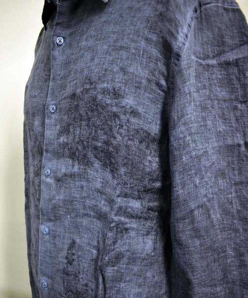 291295＝HOMME（ニーキューイチニーキューゴーオム）の「【LOST IN ALBION】製品染め プリントリネンシャツ（シャツ/ブラウス・メンズ・グリーン系その他/グリーン系その他2/ブルー系その他・46/48）」の11枚目の写真