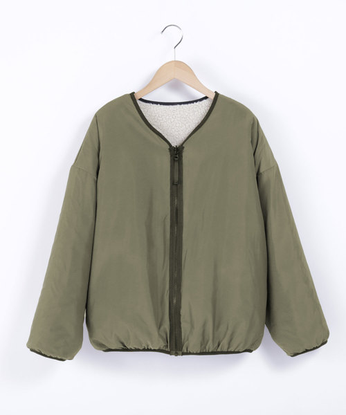 Chaco closet（チャコ クローゼット）の「2wayノーカラー ビックシルエットリバーシブルボアフリースジャケット（ブルゾン・レディース・ブラック/アイボリー/ライトオリーブ/ダークベージュ/テラコッタ/グレイッシュベージュ/チャコール・FREE）」の8枚目の写真