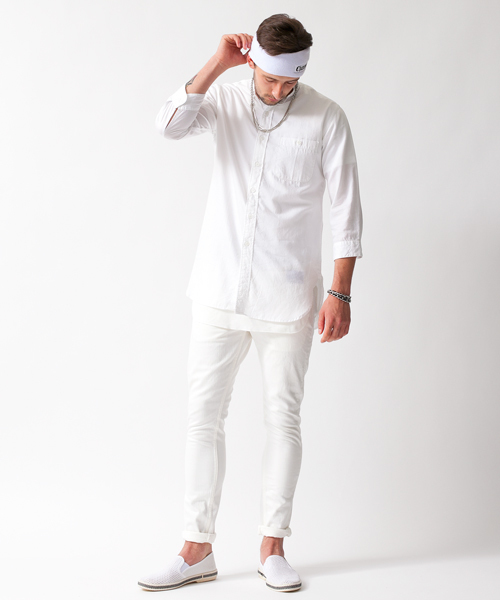 MONKEY TIME（モンキータイム）の「MT∴ コットン/リヨセル バンドカラー クウォータースリーブシャツ◆（シャツ/ブラウス・メンズ・ホワイト/その他1・SMALL/MEDIUM/LARGE）」の13枚目の写真