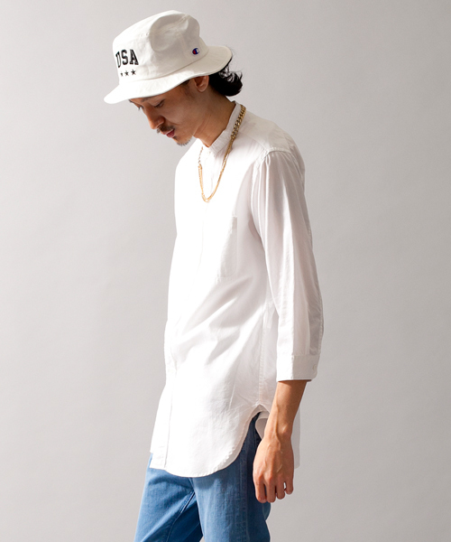 MONKEY TIME（モンキータイム）の「MT∴ コットン/リヨセル バンドカラー クウォータースリーブシャツ◆（シャツ/ブラウス・メンズ・ホワイト/その他1・SMALL/MEDIUM/LARGE）」の5枚目の写真