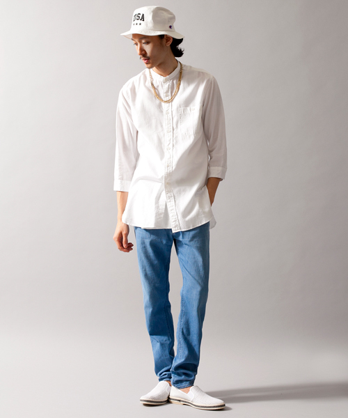 MONKEY TIME（モンキータイム）の「MT∴ コットン/リヨセル バンドカラー クウォータースリーブシャツ◆（シャツ/ブラウス・メンズ・ホワイト/その他1・SMALL/MEDIUM/LARGE）」の8枚目の写真