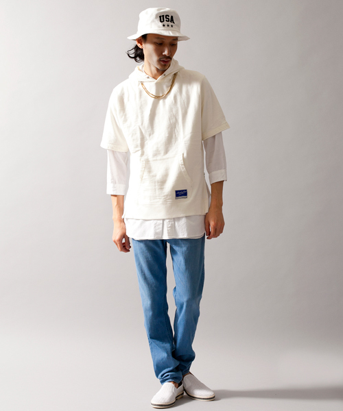 MONKEY TIME（モンキータイム）の「MT∴ コットン/リヨセル バンドカラー クウォータースリーブシャツ◆（シャツ/ブラウス・メンズ・ホワイト/その他1・SMALL/MEDIUM/LARGE）」の9枚目の写真