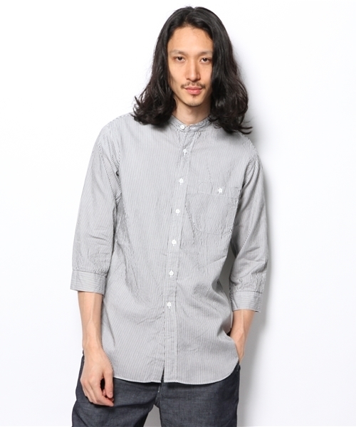 MONKEY TIME（モンキータイム）の「MT∴ コットン/リヨセル バンドカラー クウォータースリーブシャツ◆（シャツ/ブラウス・メンズ・ホワイト/その他1・SMALL/MEDIUM/LARGE）」の2枚目の写真