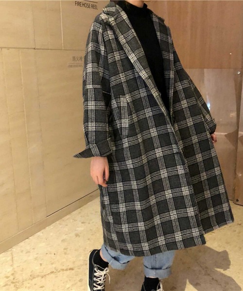 ゆうこりん❣️定価7万 MOGA グレンチェックジャケットコート サイズ2 グレンチェック ロングジャケットコート（裏キルティング