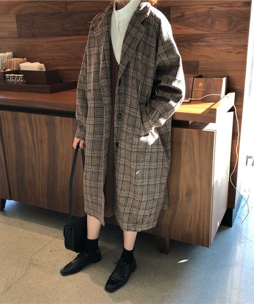 ゆうこりん❣️定価7万 MOGA グレンチェックジャケットコート サイズ2 グレンチェック ロングジャケットコート（裏キルティング