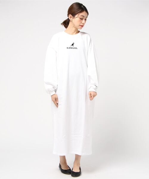 KANGOL(カンゴール)の「【KANGOL/カンゴール】裏毛ワンポイント刺繍ワンピース ビッグシルエット(ワンピース・レディース・ホワイト/ブラック/ベージュ・MEDIUM/LARGE)」の1枚目の写真