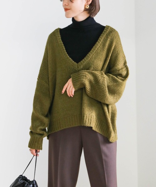 Vネックルーズモヘアタッチニット（ニット/セーター）｜select MOCA
