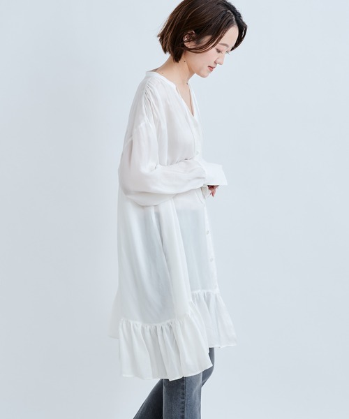 DouDou（ドゥドゥ）の「裾フリルチュニックブラウス（シャツ/ブラウス・レディース・オフホワイト/ベージュ・FREE）」の8枚目の写真