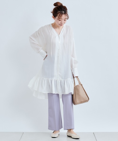 DouDou（ドゥドゥ）の「裾フリルチュニックブラウス（シャツ/ブラウス・レディース・オフホワイト/ベージュ・FREE）」の18枚目の写真