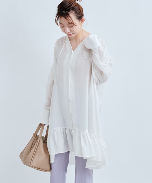 DouDou（ドゥドゥ）の「裾フリルチュニックブラウス（シャツ/ブラウス・レディース・オフホワイト/ベージュ・FREE）」の20枚目の写真
