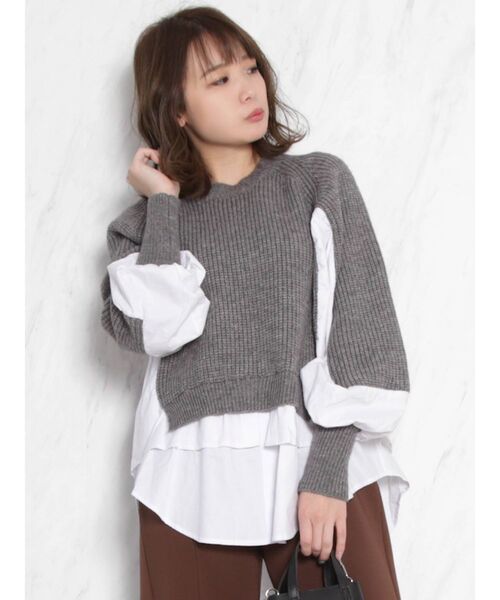 dazzlin（ダズリン）の「レイヤードコンビシャツトップス（ニット/セーター・レディース・アイボリー/グレー・FREE）」の8枚目の写真