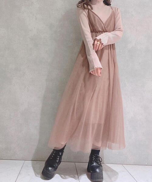 ワンピース ドレス ワンピースハイネックニットワンピース チュールキャミワンピース Set ワンピース Allamanda アラマンダ のファッション