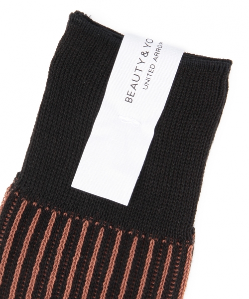 BEAUTY&YOUTH UNITED ARROWS（ビューティーアンドユースユナイテッドアローズ）の「BY ストライプ リブ レギュラー ソックス（ソックス/靴下・メンズ・ブラック/ブラウン・フリー）」の4枚目の写真
