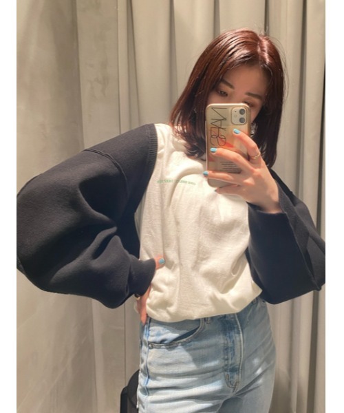 SLY（スライ）の「CROP MG CD ミドルゲージ カーディガン（カーディガン/ボレロ・レディース・ベージュ/ブラック・FREE）」の18枚目の写真