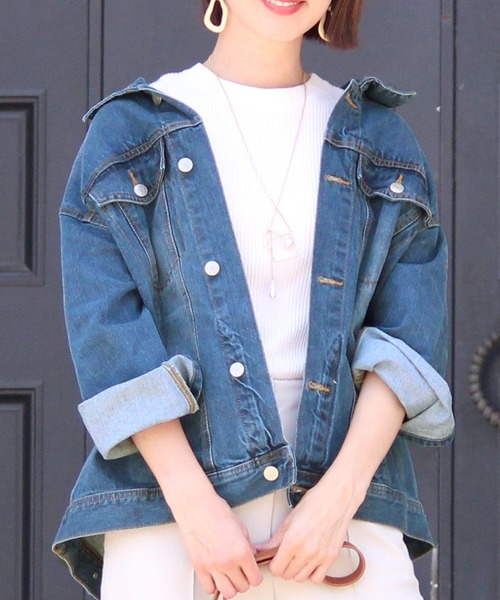 ElegChic（エレグシック）の「ビッグシルエットデニムジャケット（デニムジャケット・レディース・ブルー/ネイビー・M/L）」の2枚目の写真