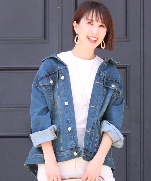 ElegChic（エレグシック）の「ビッグシルエットデニムジャケット（デニムジャケット・レディース・ブルー/ネイビー・M/L）」の14枚目の写真