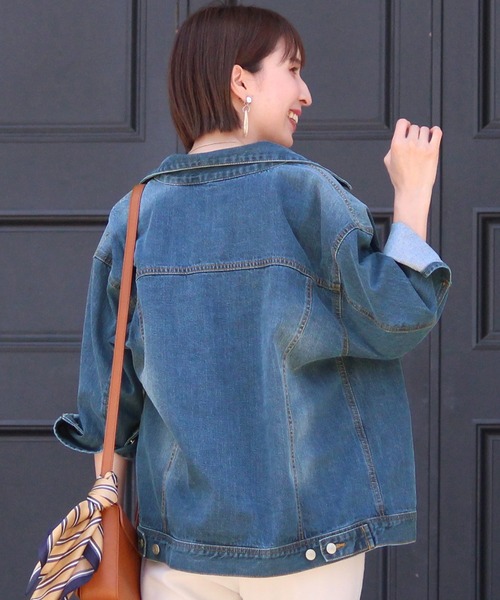 ElegChic（エレグシック）の「ビッグシルエットデニムジャケット（デニムジャケット・レディース・ブルー/ネイビー・M/L）」の12枚目の写真