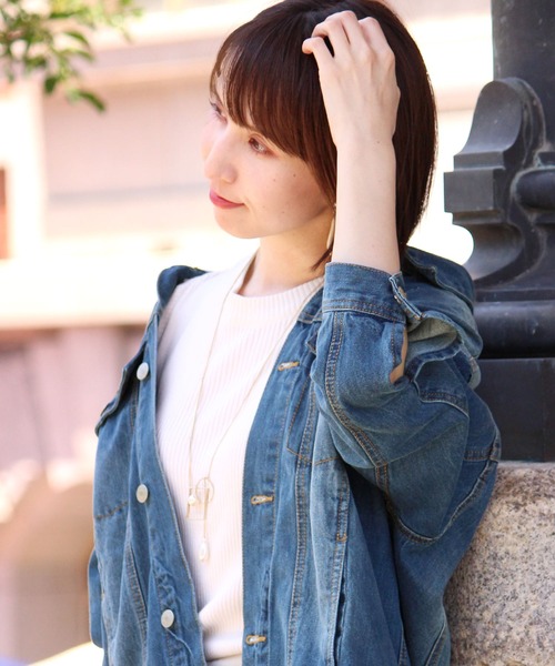 ElegChic（エレグシック）の「ビッグシルエットデニムジャケット（デニムジャケット・レディース・ブルー/ネイビー・M/L）」の10枚目の写真