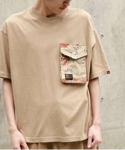 ALPHA_（アルファ）の「【ALPHA】異素材ポケＴ（Tシャツ/カットソー・メンズ・ホワイト/ベージュ/カーキブラウン・L/XL/M）」の3枚目の写真