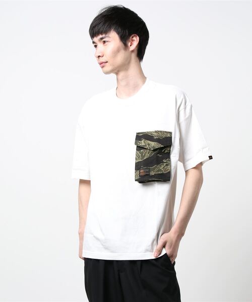 ALPHA_（アルファ）の「【ALPHA】異素材ポケＴ（Tシャツ/カットソー・メンズ・ホワイト/ベージュ/カーキブラウン・L/XL/M）」の18枚目の写真