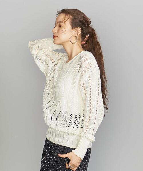 BEAUTY&YOUTH UNITED ARROWS（ビューティーアンドユースユナイテッドアローズ）の「BY クロシェロングスリーブニット（ニット/セーター・レディース・ホワイト/イエロー・FREE）」の2枚目の写真
