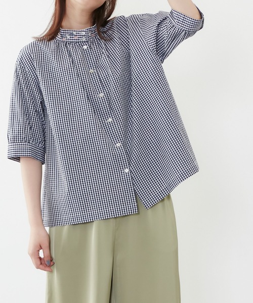 POU DOU DOU（プードゥドゥ）の「5分袖スタンド刺繍襟ブラウス（シャツ/ブラウス・レディース・ネイビー/オフホワイト/ブラック・3）」の3枚目の写真