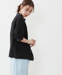 POU DOU DOU | 5分袖スタンド刺繍襟ブラウス(シャツ/ブラウス)