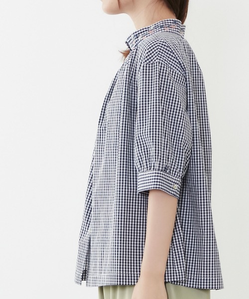 POU DOU DOU（プードゥドゥ）の「5分袖スタンド刺繍襟ブラウス（シャツ/ブラウス・レディース・ネイビー/オフホワイト/ブラック・3）」の18枚目の写真