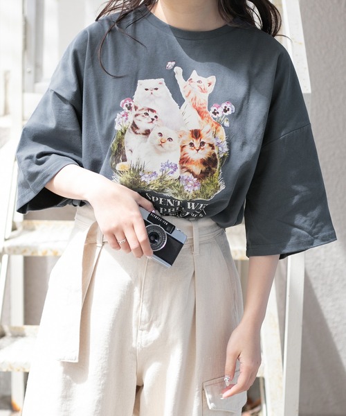 PairPair（ペアペア）の「CATプリントTシャツ(ユニセックス)（Tシャツ/カットソー・レディース・ブラック/アイボリー/ブルー系その他/レッド系その他・FREE）」の15枚目の写真