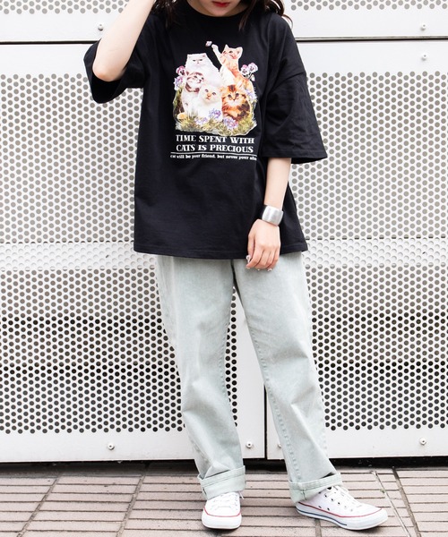 PairPair（ペアペア）の「CATプリントTシャツ(ユニセックス)（Tシャツ/カットソー・レディース・ブラック/アイボリー/ブルー系その他/レッド系その他・FREE）」の22枚目の写真