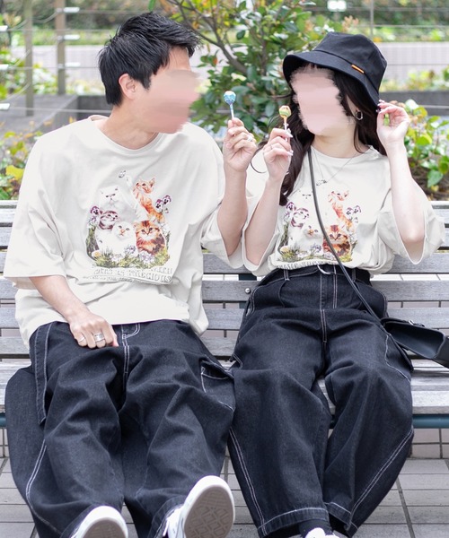 PairPair（ペアペア）の「CATプリントTシャツ(ユニセックス)（Tシャツ/カットソー・レディース・ブラック/アイボリー/ブルー系その他/レッド系その他・FREE）」の5枚目の写真