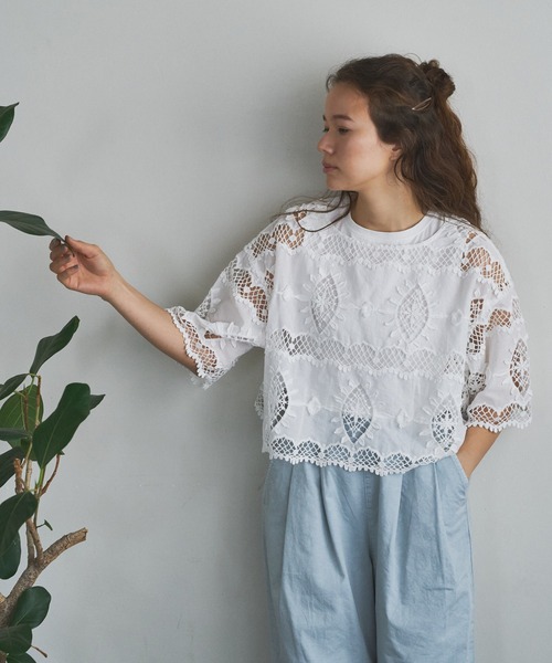 PUAL CE CIN（ピュアルセシン）の「ケミカルレース プルオーバーブラウス（シャツ/ブラウス・レディース・ホワイト/ブラック・FREE）」の12枚目の写真