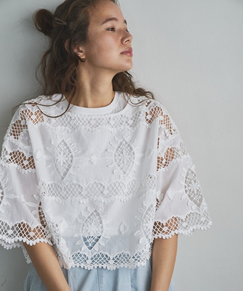 PUAL CE CIN（ピュアルセシン）の「ケミカルレース プルオーバーブラウス（シャツ/ブラウス・レディース・ホワイト/ブラック・FREE）」の8枚目の写真