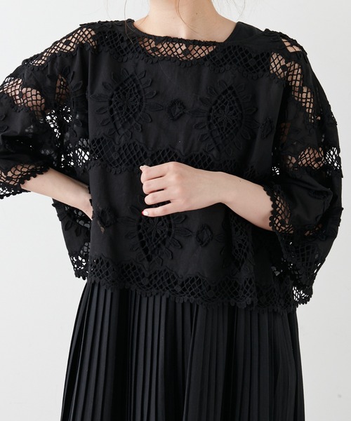 PUAL CE CIN（ピュアルセシン）の「ケミカルレース プルオーバーブラウス（シャツ/ブラウス・レディース・ホワイト/ブラック・FREE）」の14枚目の写真