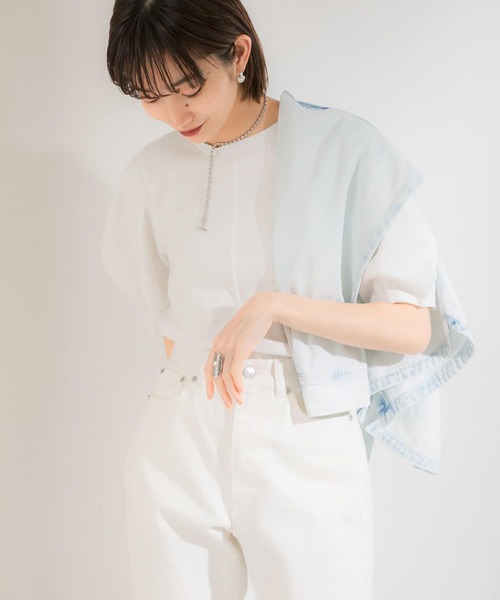 KBF（ケイビーエフ）の「アーモンドスリーブTシャツ（Tシャツ/カットソー・レディース・ホワイト/ラベンダー/グリーン/ブラウン・ONE）」の2枚目の写真