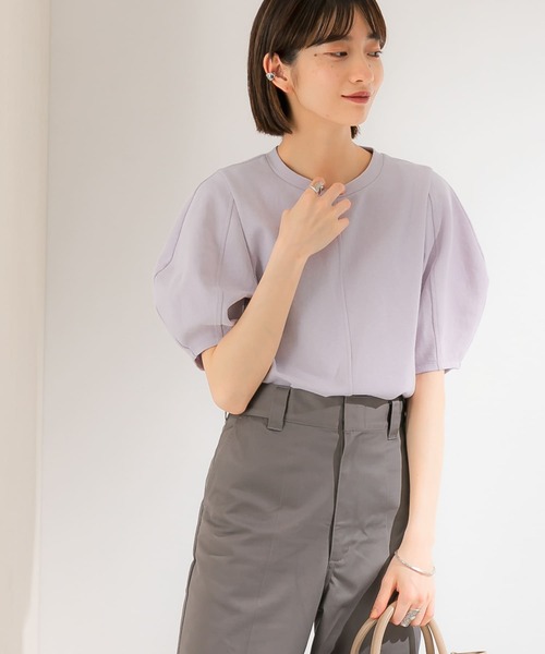 KBF（ケイビーエフ）の「アーモンドスリーブTシャツ（Tシャツ/カットソー・レディース・ホワイト/ラベンダー/グリーン/ブラウン・ONE）」の5枚目の写真