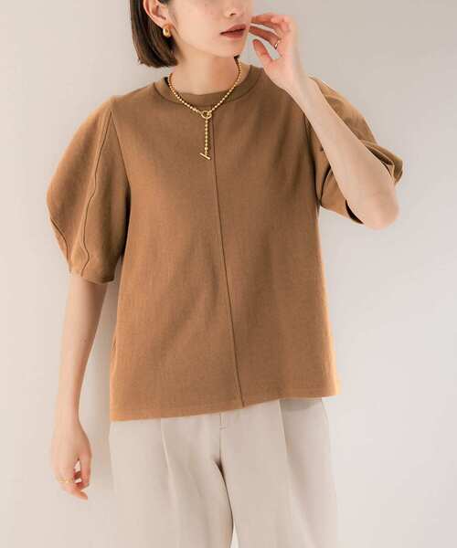 KBF（ケイビーエフ）の「アーモンドスリーブTシャツ（Tシャツ/カットソー・レディース・ホワイト/ラベンダー/グリーン/ブラウン・ONE）」の9枚目の写真