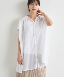 earth music&ecology | コットン楊柳バンドカラーチュニック ＊(Tシャツ/カットソー)